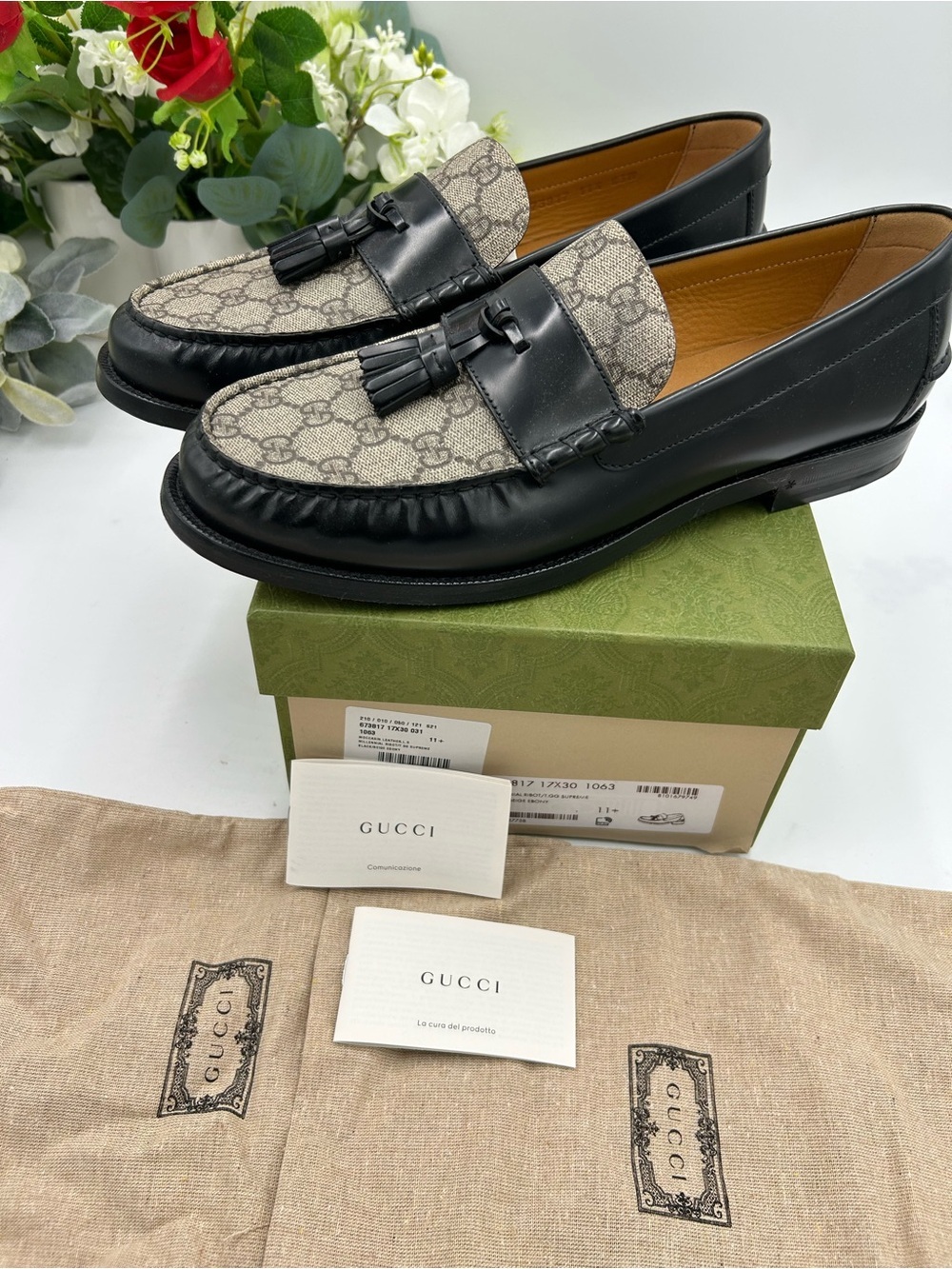 Men's Gucci, GG Supreme tassel loafers size 11.5 fits 12 US made in Italy - Picture 5 of 11